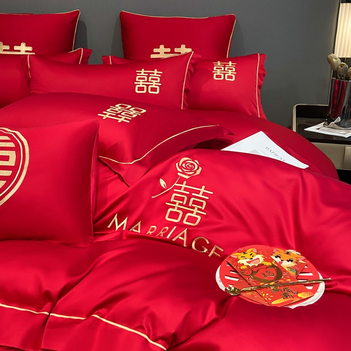 91家纺网 家纺一手货源 找家纺 花愿（原花纪） 2026新款水洗棉刺绣婚庆四件套系列 良缘