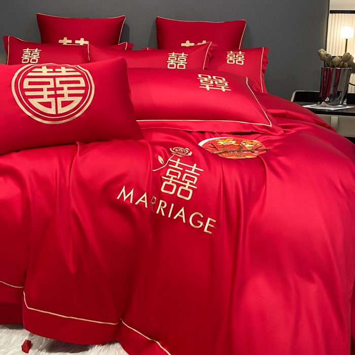 91家纺网 家纺一手货源 找家纺 花愿（原花纪） 2026新款水洗棉刺绣婚庆四件套系列 良缘