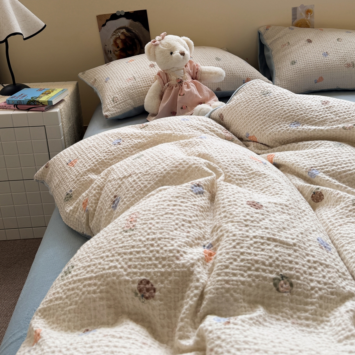 91家纺网 家纺一手货源 找家纺 （总）雅居纺家纺 2025新款全棉华夫格+牛奶绒印花四件套