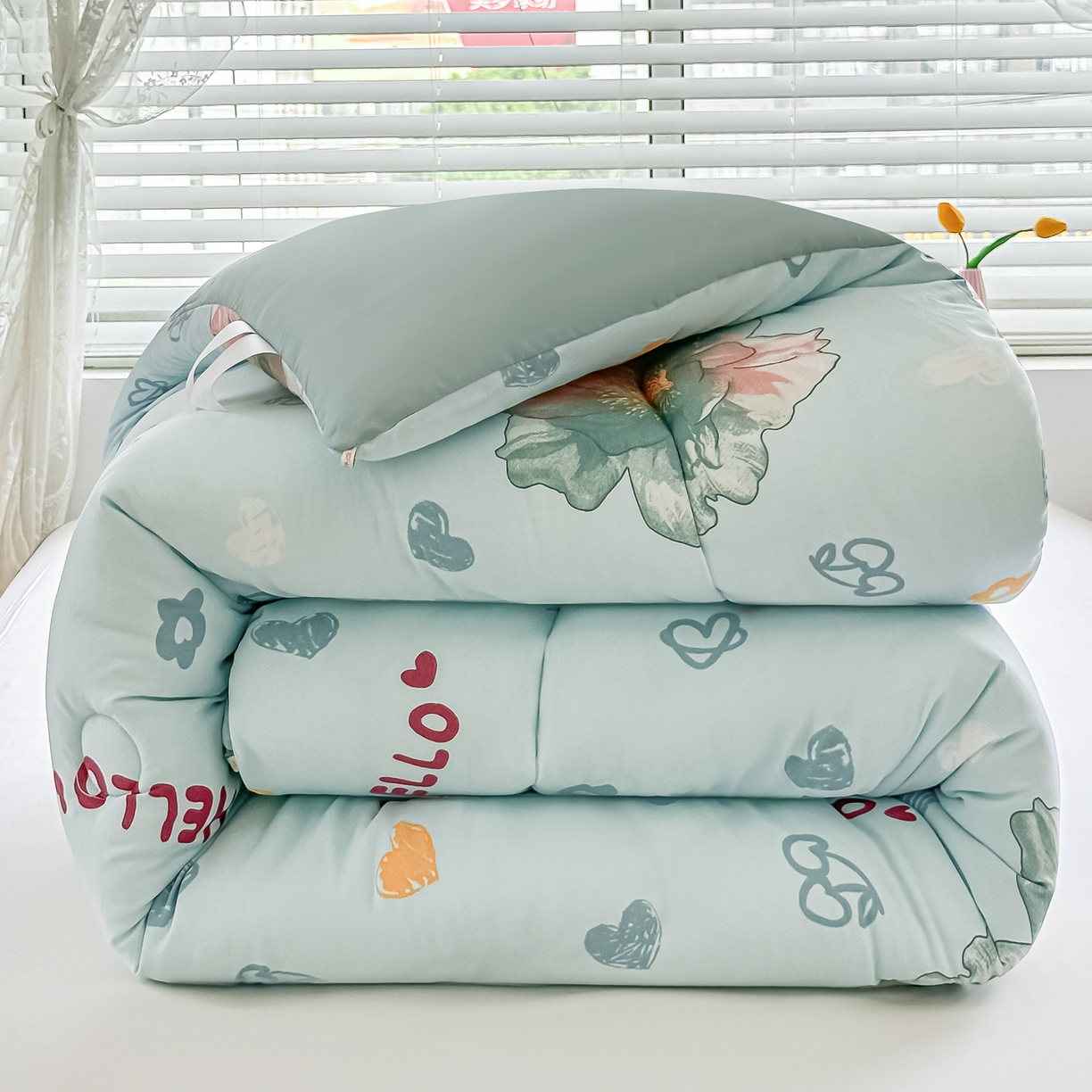 91家纺网 家纺一手货源 找家纺 好欣怡家纺 2025新款A类水洗棉冬被大豆纤维学生四季被子被芯跨境直播（提供买家秀质检报告） 花颜