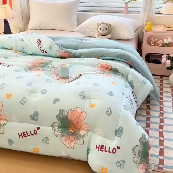 91家纺网 家纺一手货源 找家纺 好欣怡家纺 2025新款A类水洗棉冬被大豆纤维学生四季被子被芯跨境直播（提供买家秀质检报告） 花颜