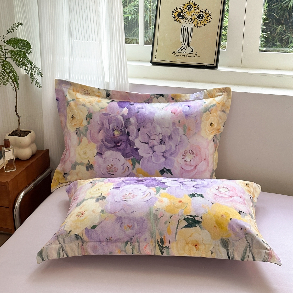 91家纺网 家纺一手货源 找家纺 典雅家纺 2025新款A类140克秋冬加厚磨毛数码印花四件套磨毛四件套 花海-熏衣紫