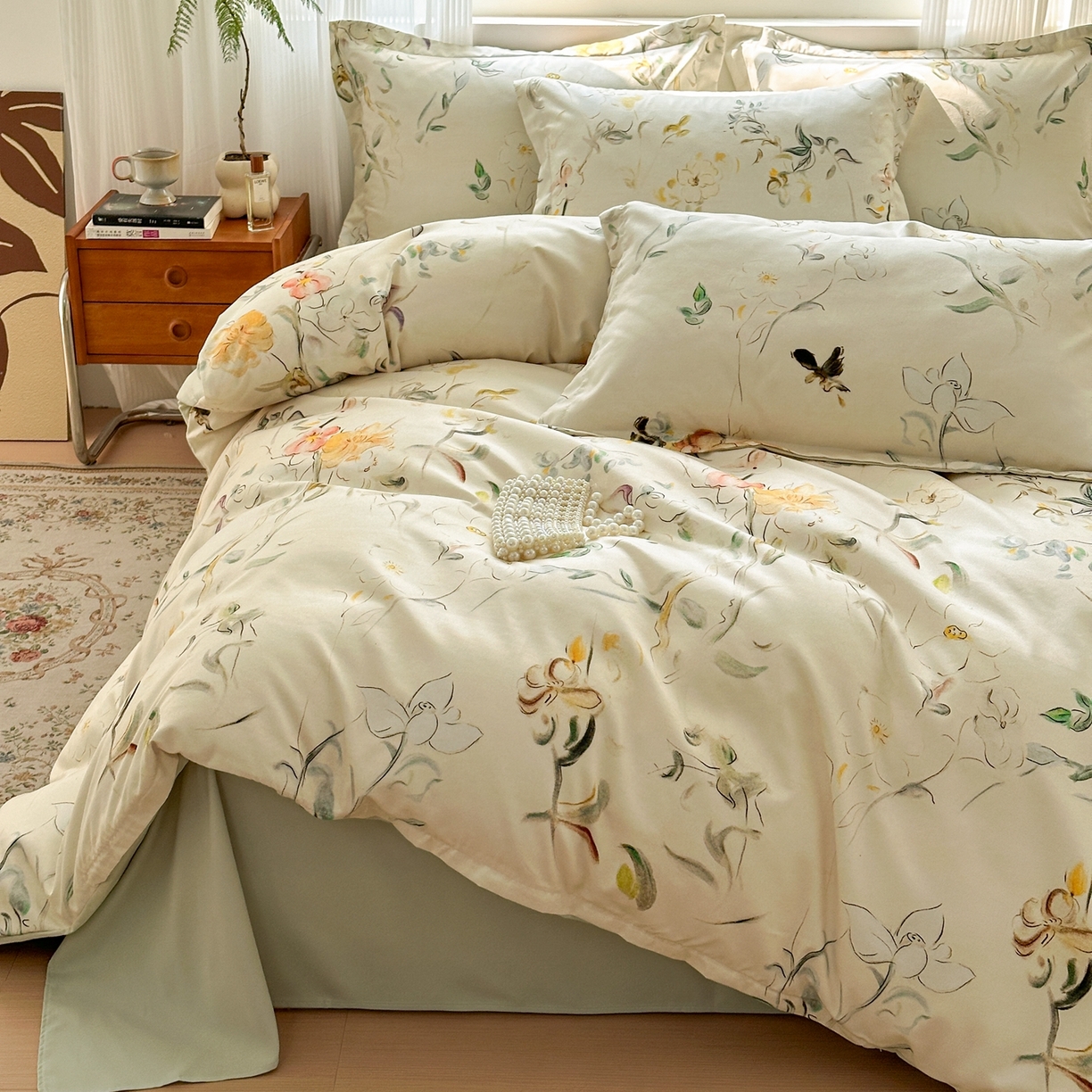 91家纺网 家纺一手货源 找家纺 典雅家纺 2025新款A类140克秋冬加厚磨毛数码印花四件套磨毛四件套 静若幽兰