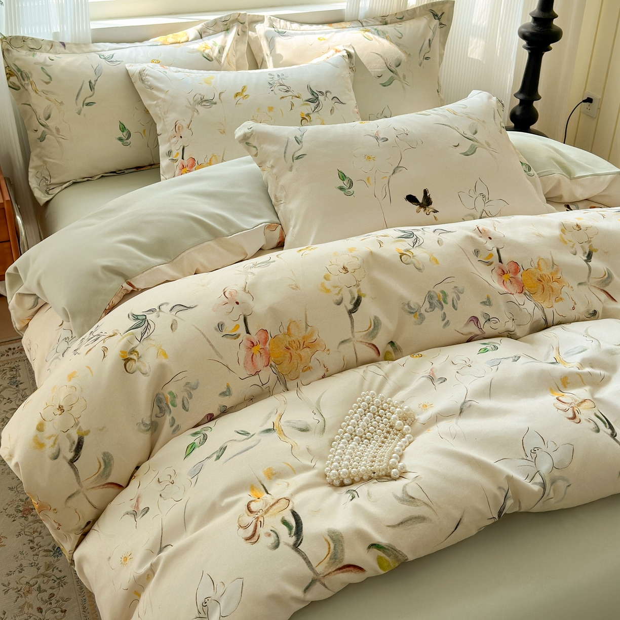 91家纺网 家纺一手货源 找家纺 典雅家纺 2025新款A类140克秋冬加厚磨毛数码印花四件套磨毛四件套 静若幽兰