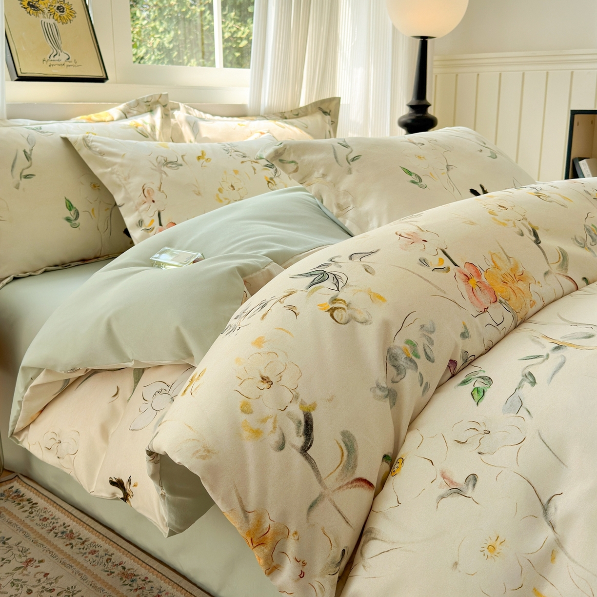 91家纺网 家纺一手货源 找家纺 典雅家纺 2025新款A类140克秋冬加厚磨毛数码印花四件套磨毛四件套 静若幽兰