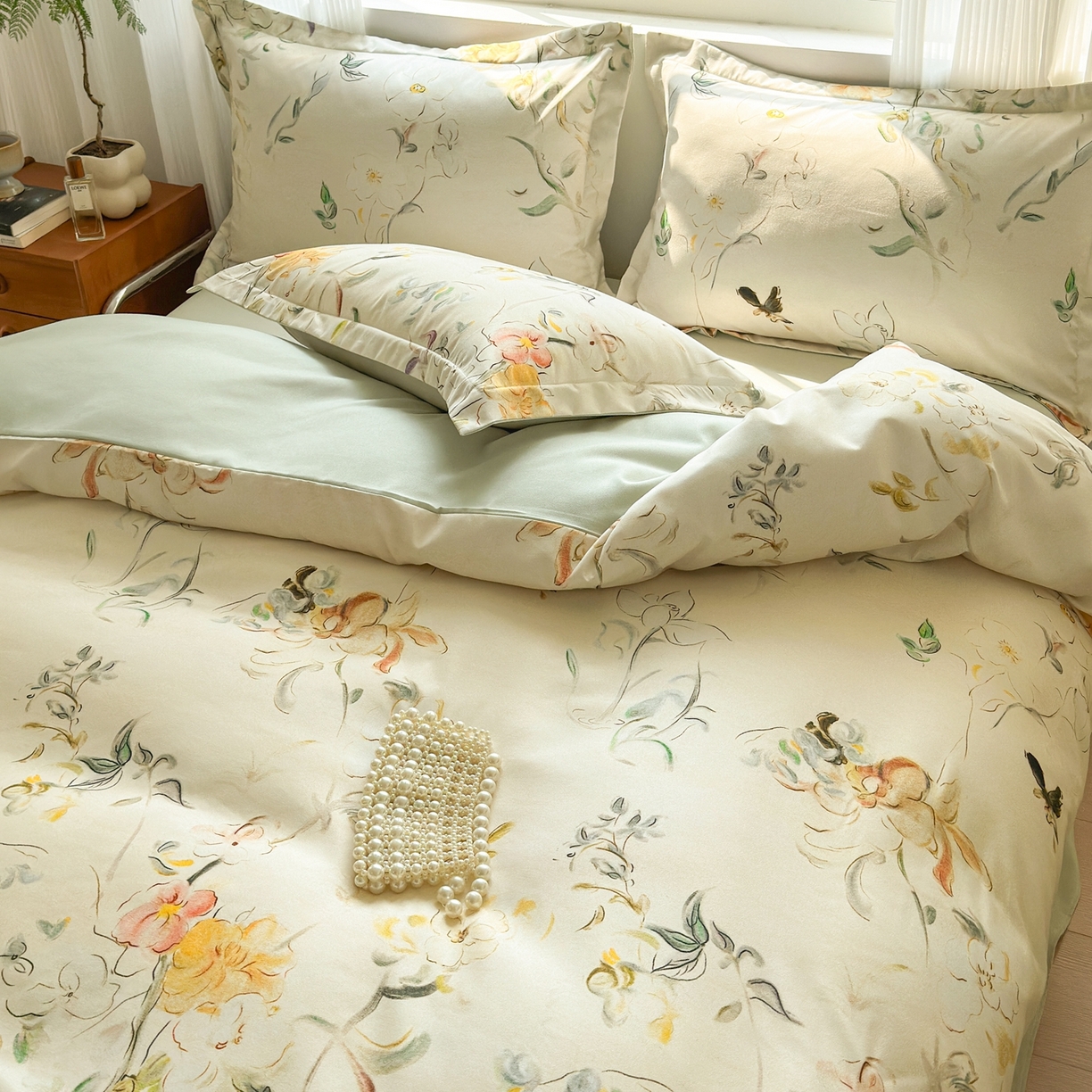 91家纺网 家纺一手货源 找家纺 典雅家纺 2025新款A类140克秋冬加厚磨毛数码印花四件套磨毛四件套 静若幽兰