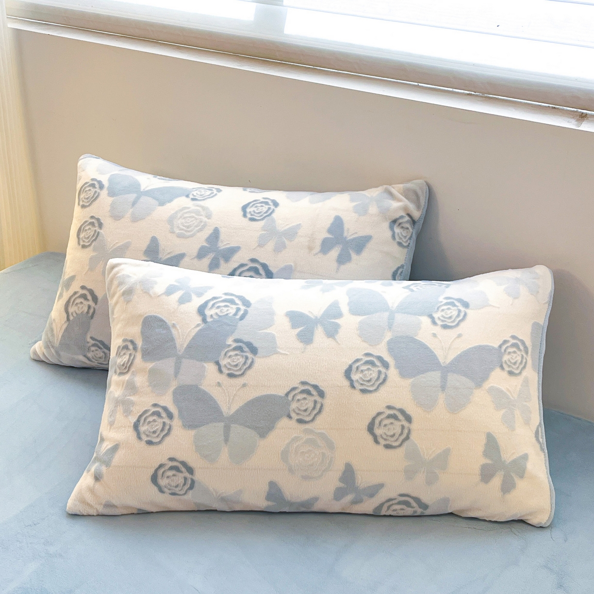 91家纺网 家纺一手货源 找家纺 如一 2025新款3D雕花绒牛奶绒四件套第二批 蝴蝶-天蓝