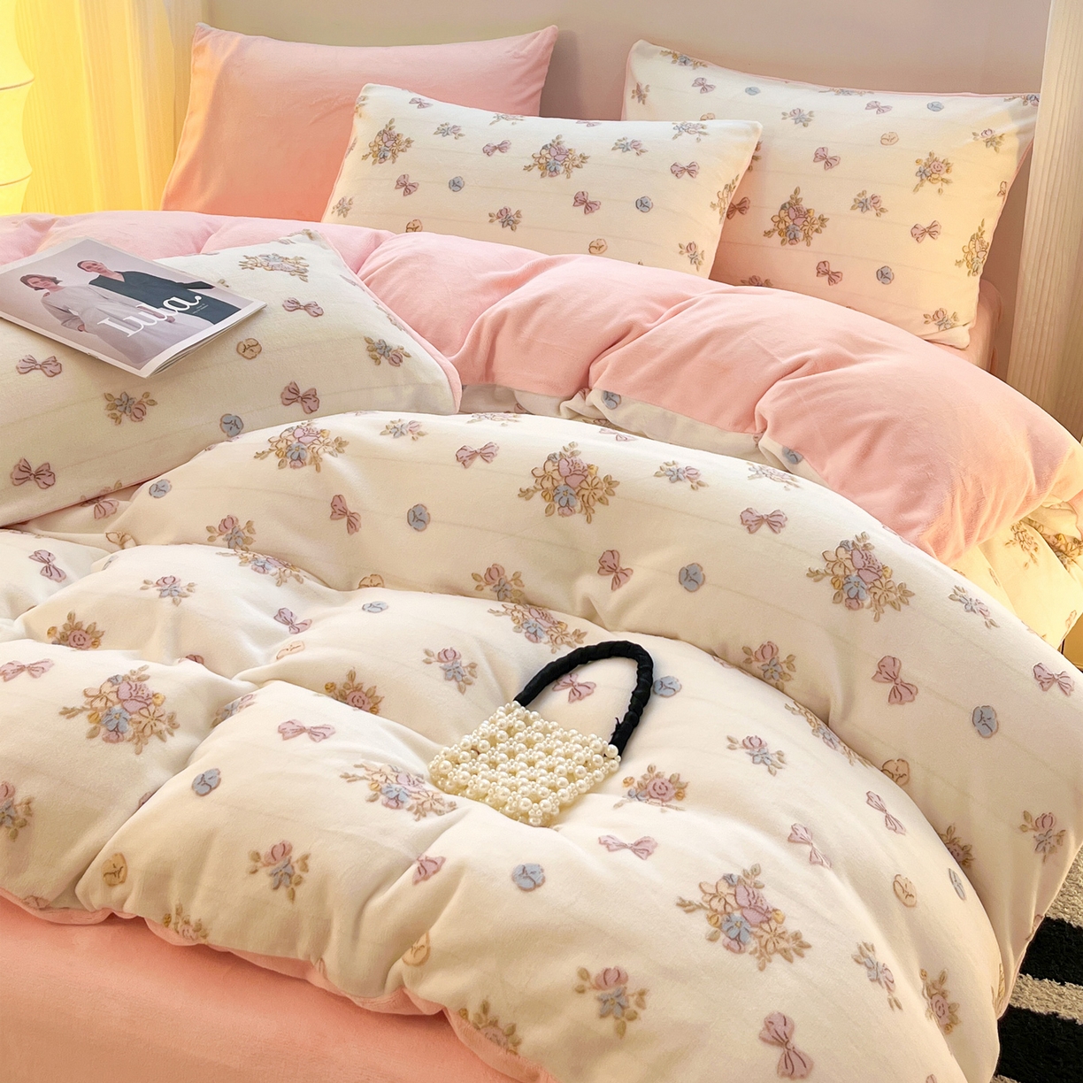 91家纺网 家纺一手货源 找家纺 如一 2025新款3D雕花绒牛奶绒四件套第二批 豆蔻-粉