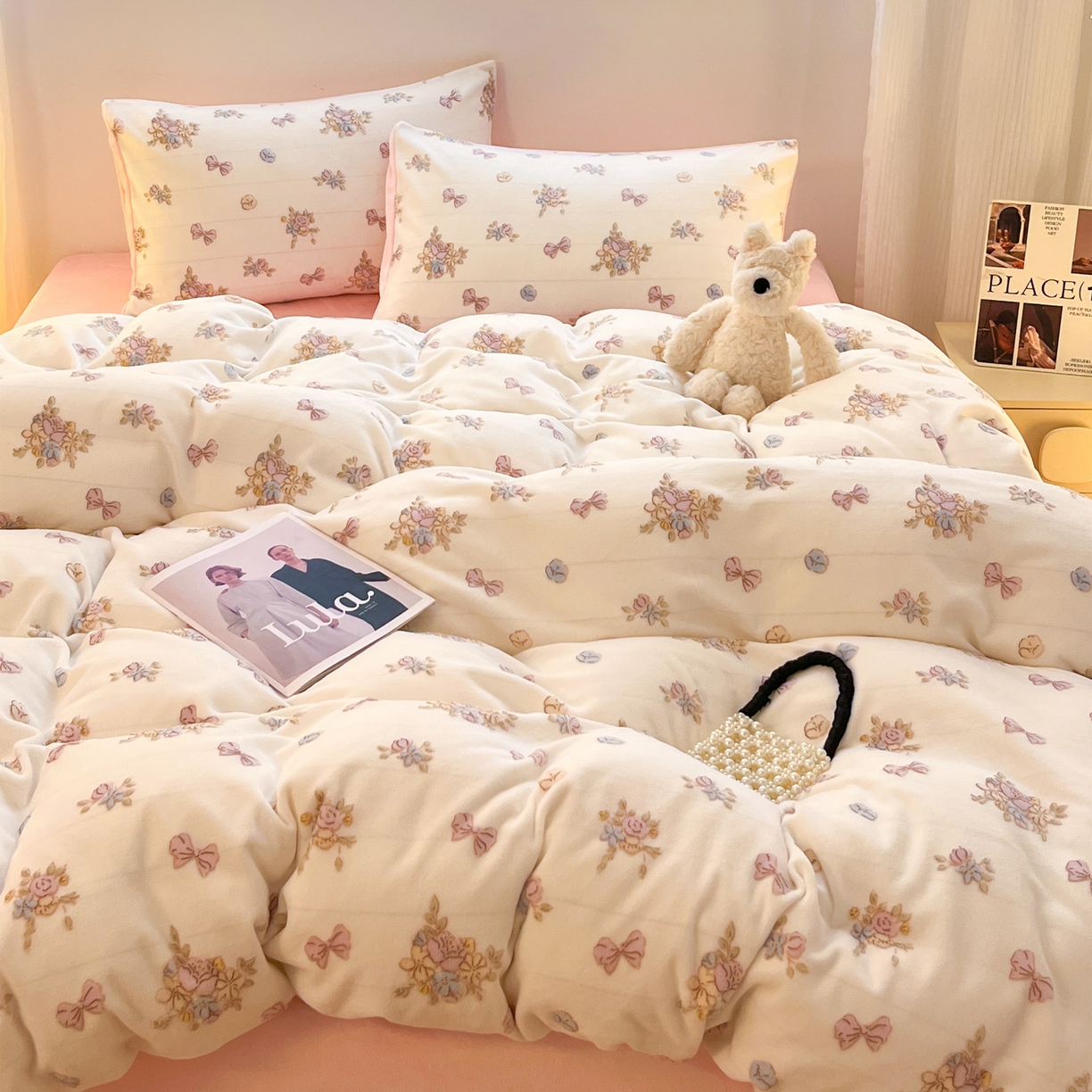 91家纺网 家纺一手货源 找家纺 如一 2025新款3D雕花绒牛奶绒四件套第二批 豆蔻-粉