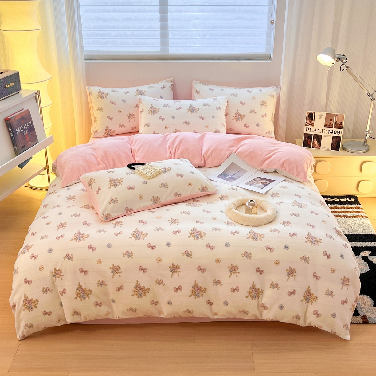 91家纺网 家纺一手货源 找家纺 如一 2025新款3D雕花绒牛奶绒四件套第二批 豆蔻-粉