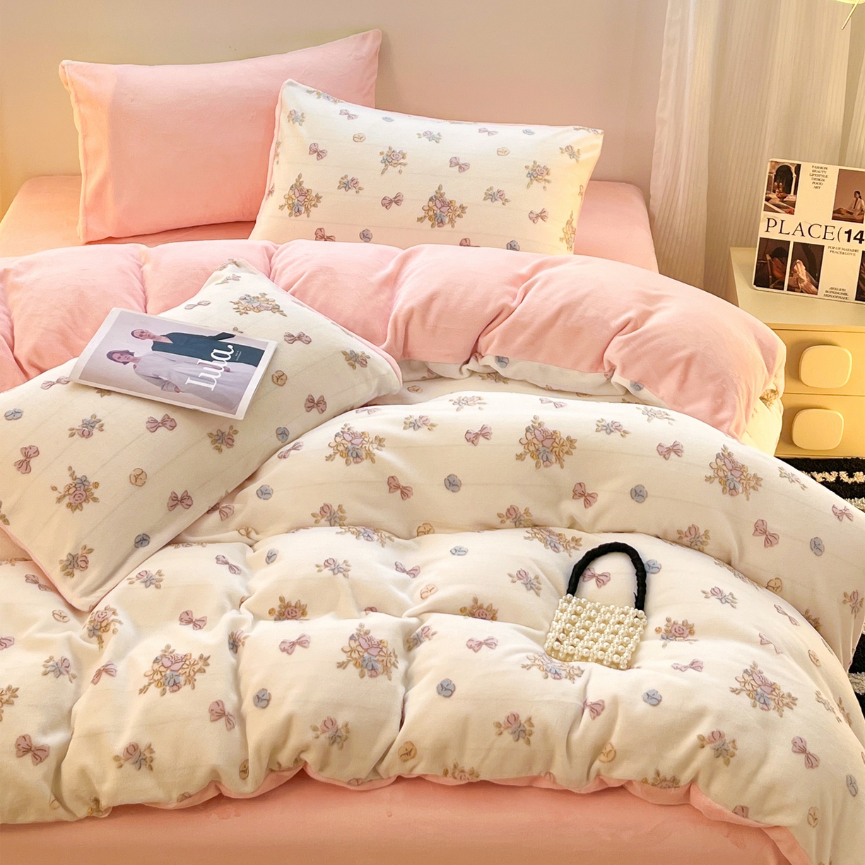 91家纺网 家纺一手货源 找家纺 如一 2025新款3D雕花绒牛奶绒四件套第二批 豆蔻-粉