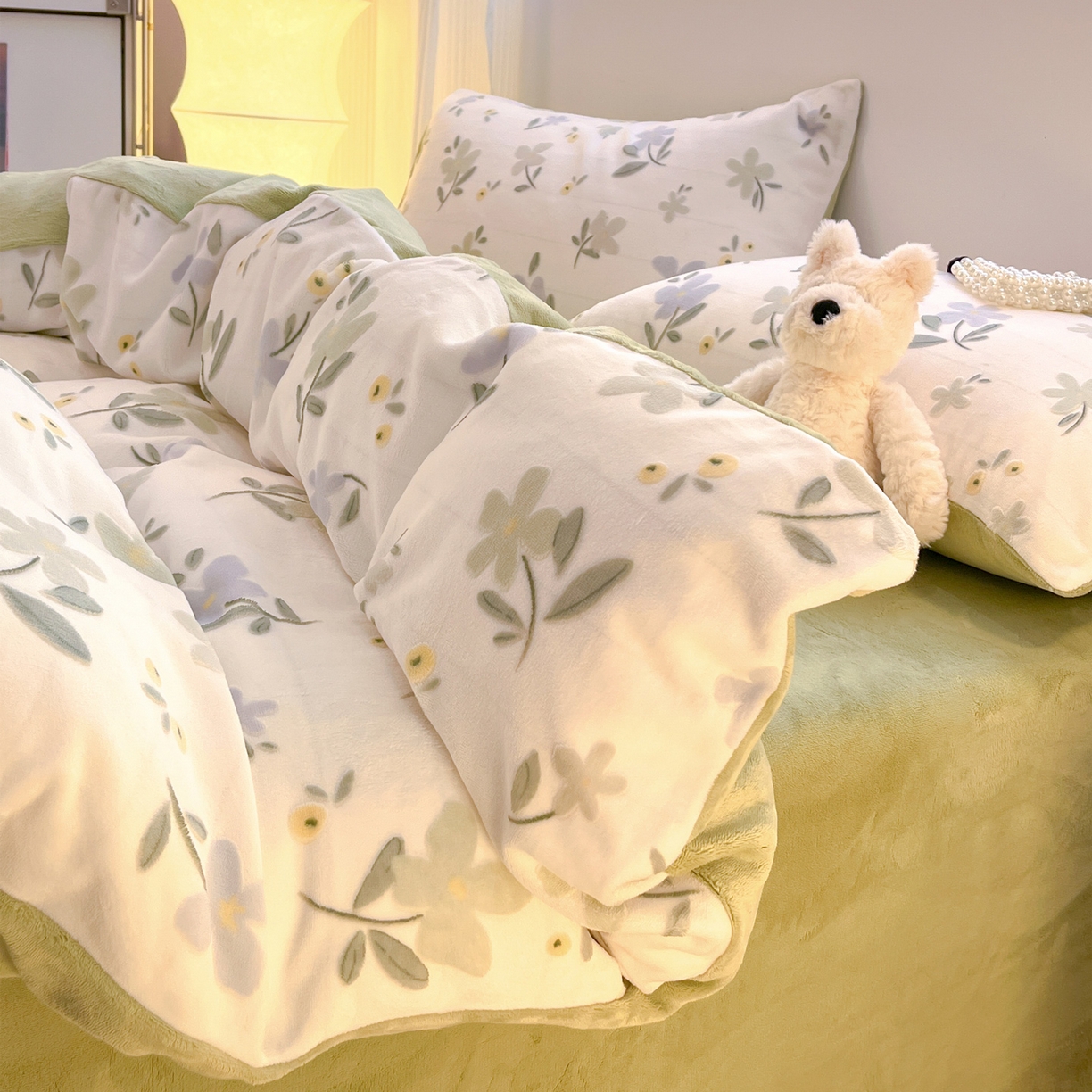 91家纺网 家纺一手货源 找家纺 如一 2025新款3D雕花绒牛奶绒四件套第二批 芳菲-绿