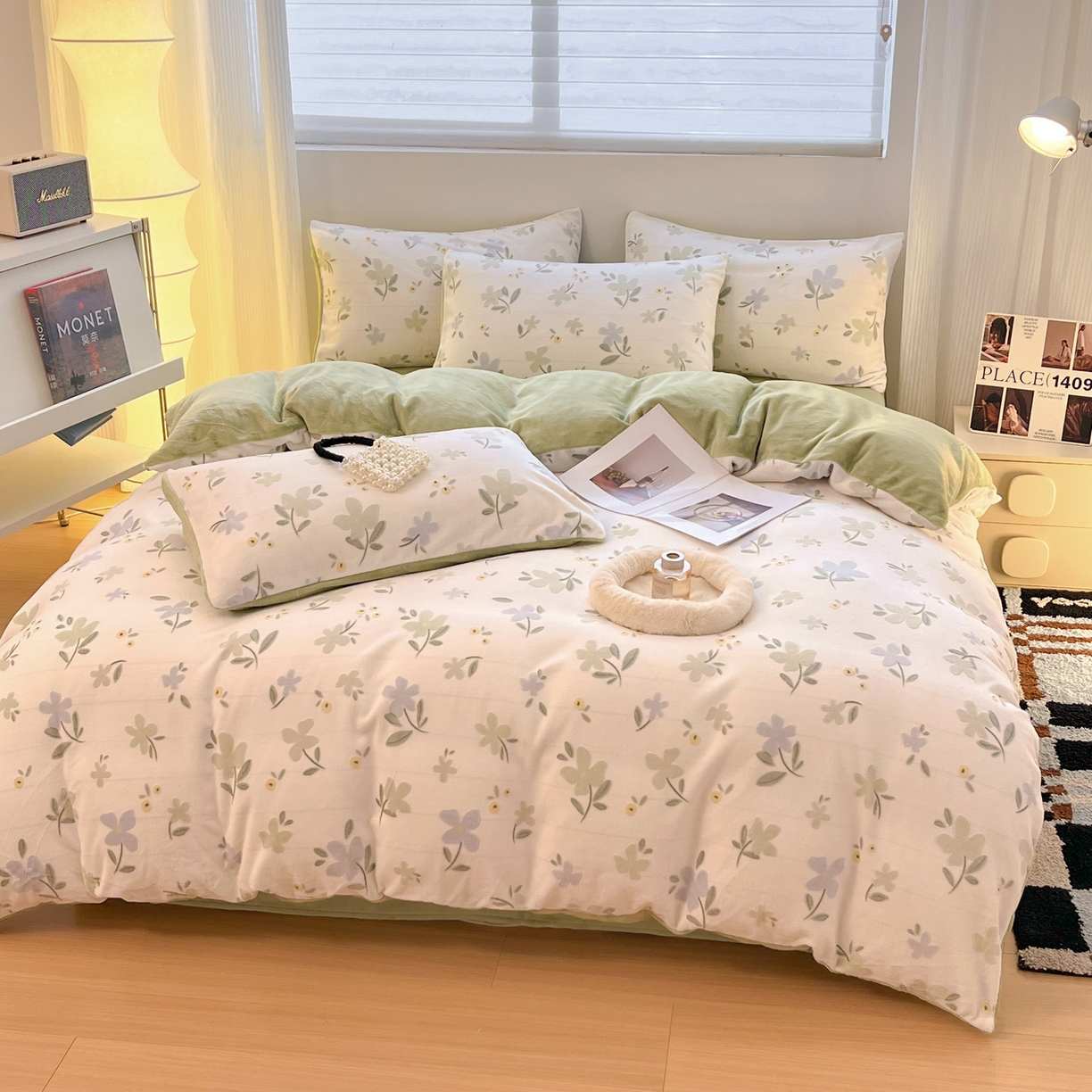 91家纺网 家纺一手货源 找家纺 如一 2025新款3D雕花绒牛奶绒四件套第二批 芳菲-绿