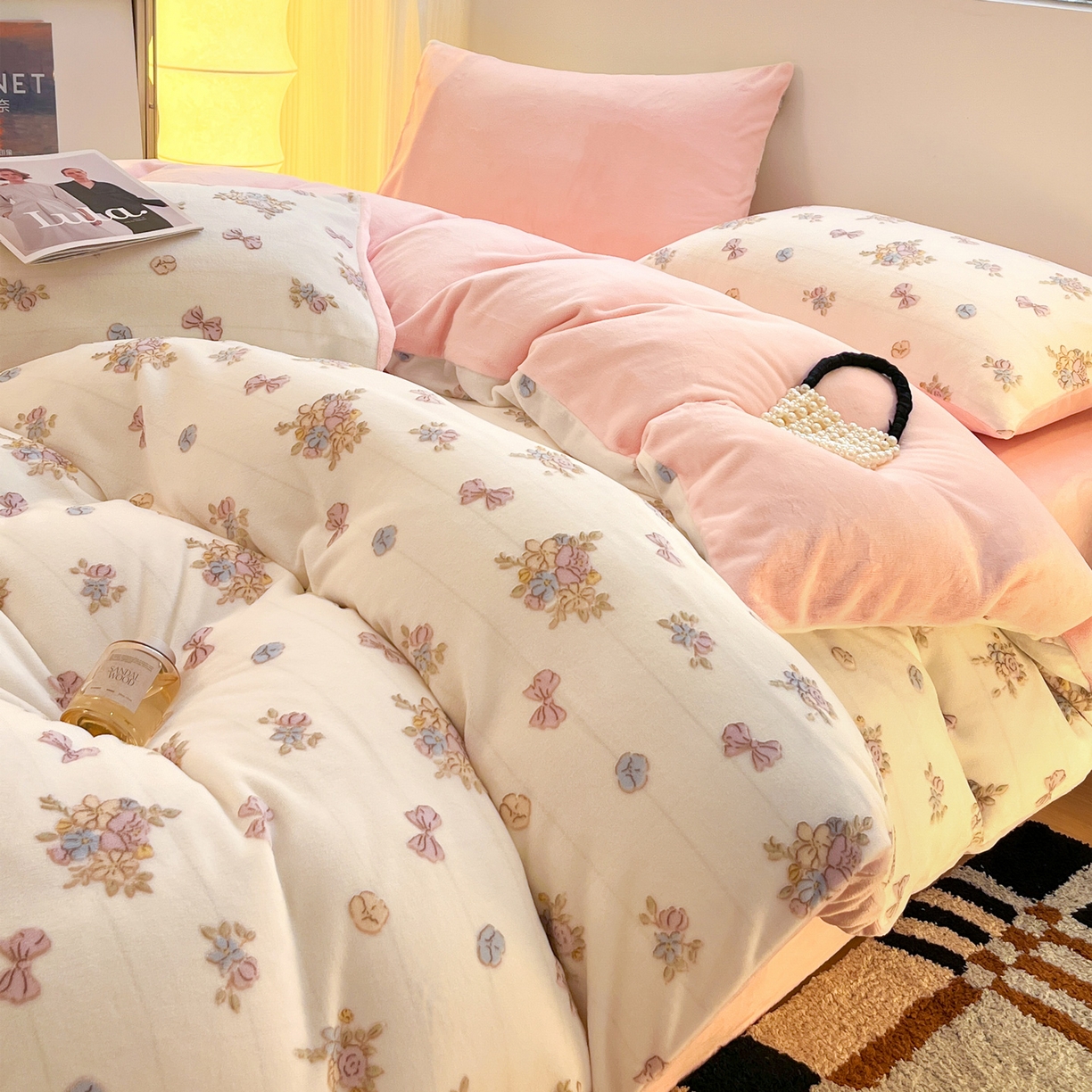 91家纺网 家纺一手货源 找家纺 如一 2025新款3D雕花绒牛奶绒四件套第二批 豆蔻-粉