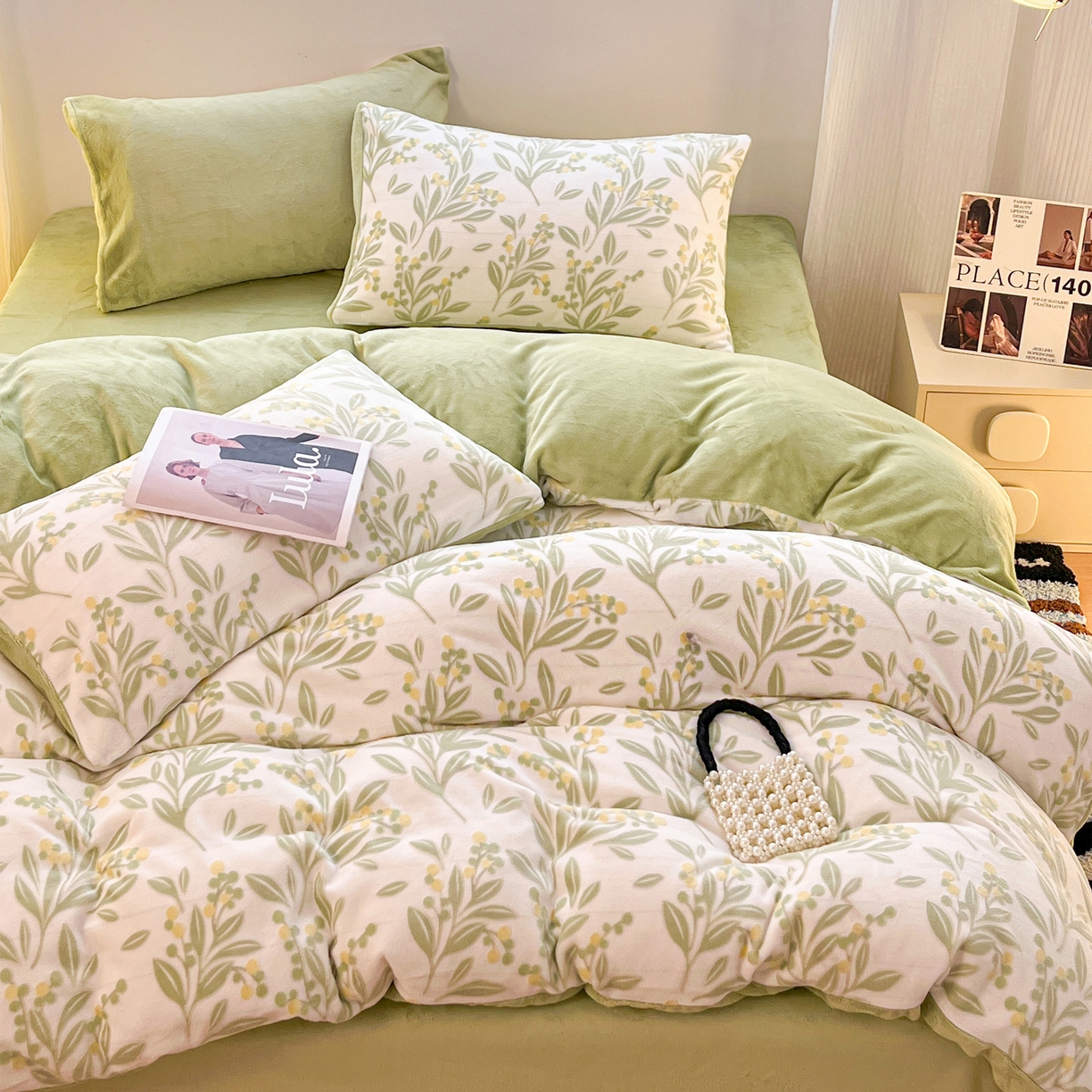 91家纺网 家纺一手货源 找家纺 如一 2025新款3D雕花绒牛奶绒四件套第二批 幽兰-绿