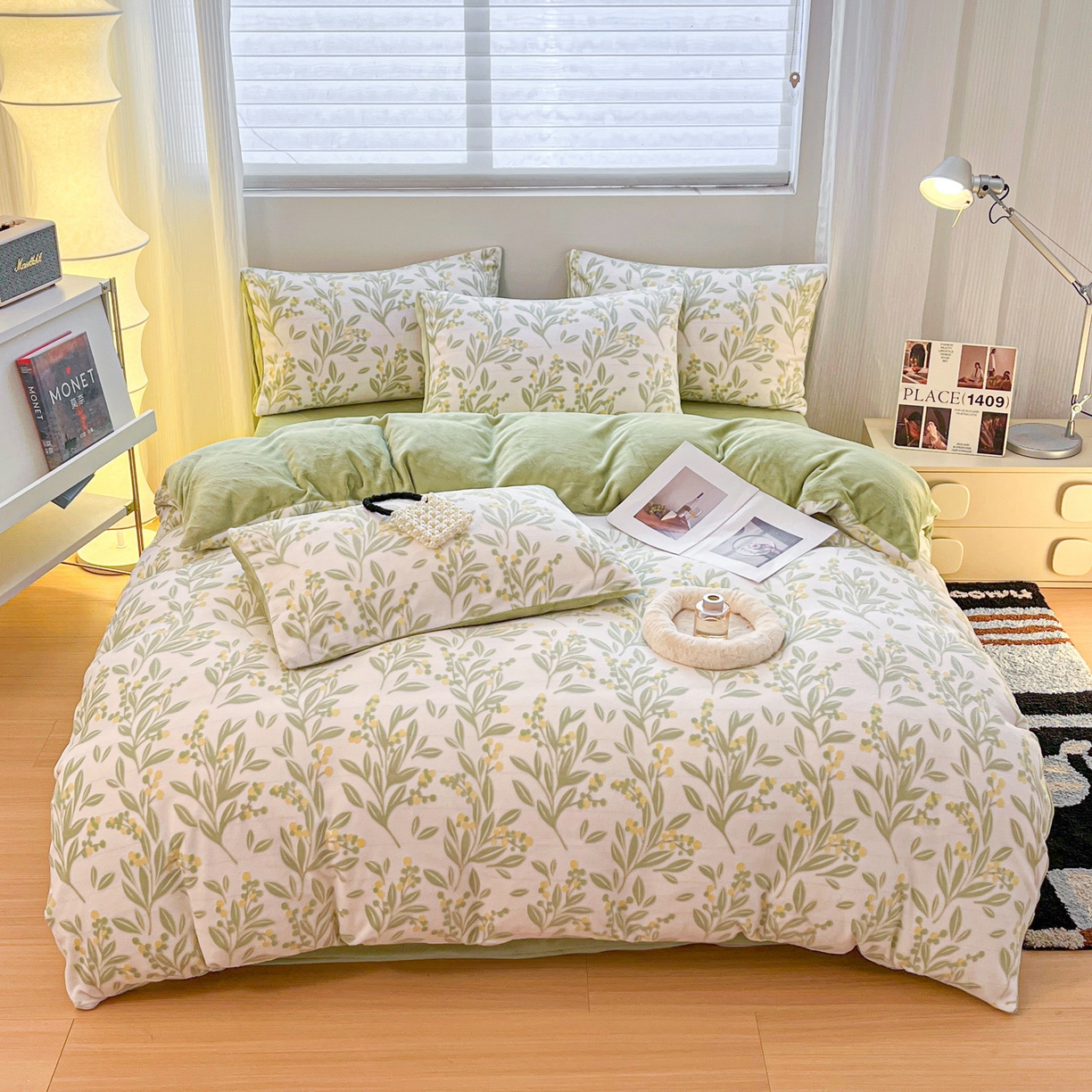 91家纺网 家纺一手货源 找家纺 如一 2025新款3D雕花绒牛奶绒四件套第二批 幽兰-绿