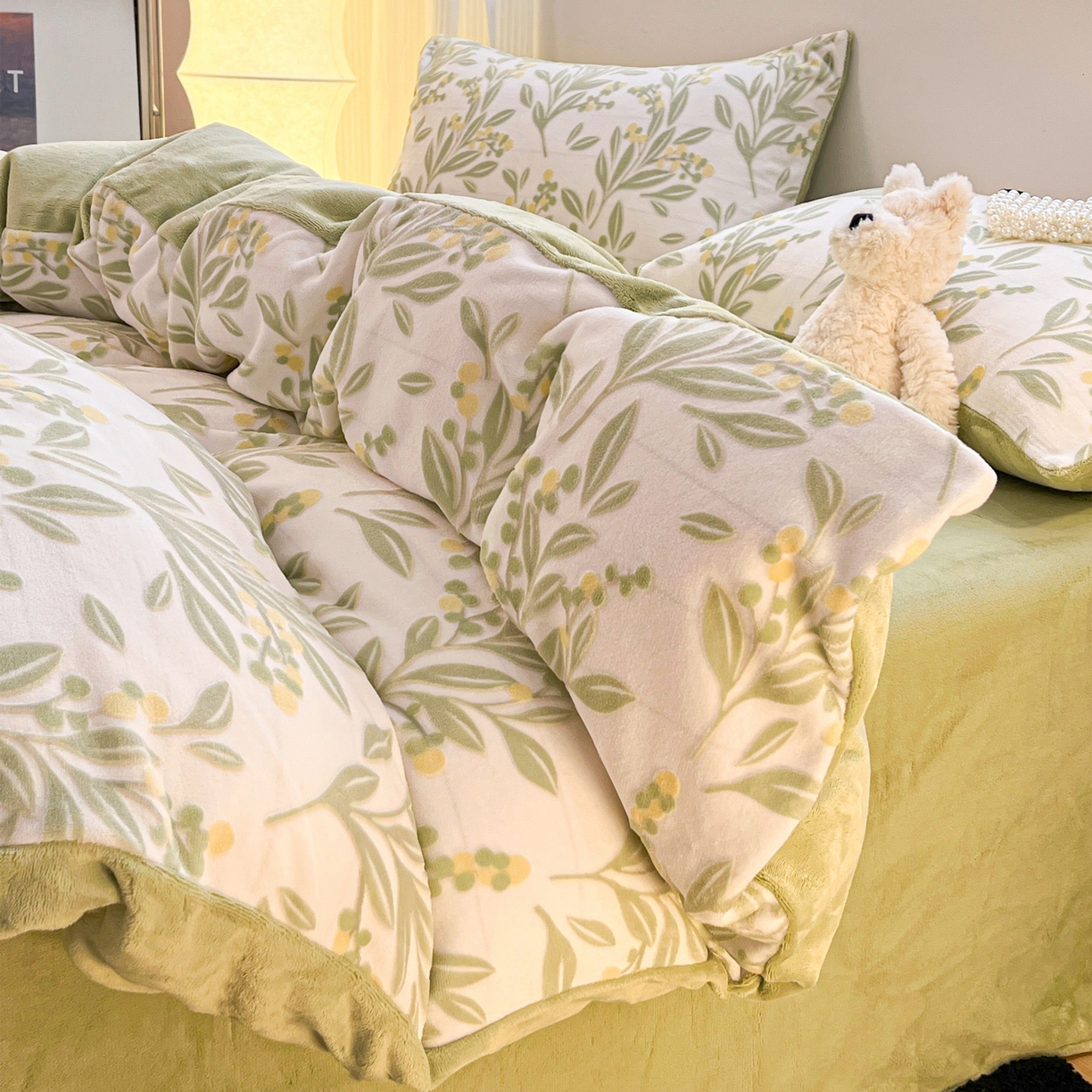 91家纺网 家纺一手货源 找家纺 如一 2025新款3D雕花绒牛奶绒四件套第二批 幽兰-绿