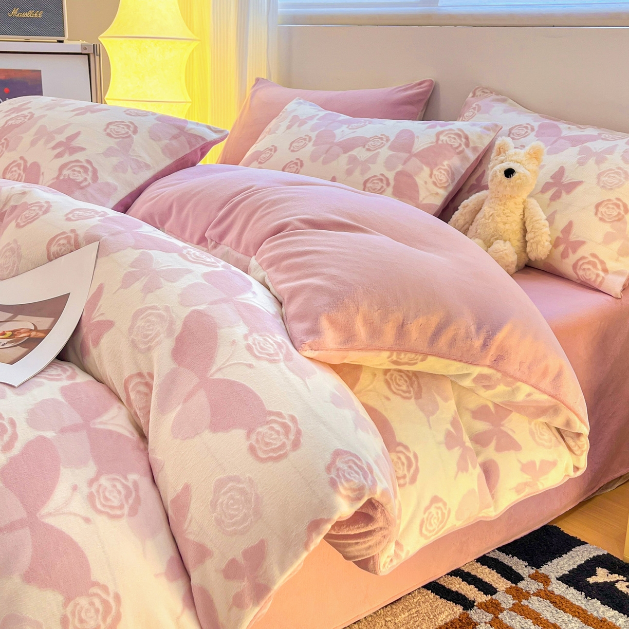 如一 2025新款3D雕花绒牛奶绒四件套第二批 蝴蝶-豆沙