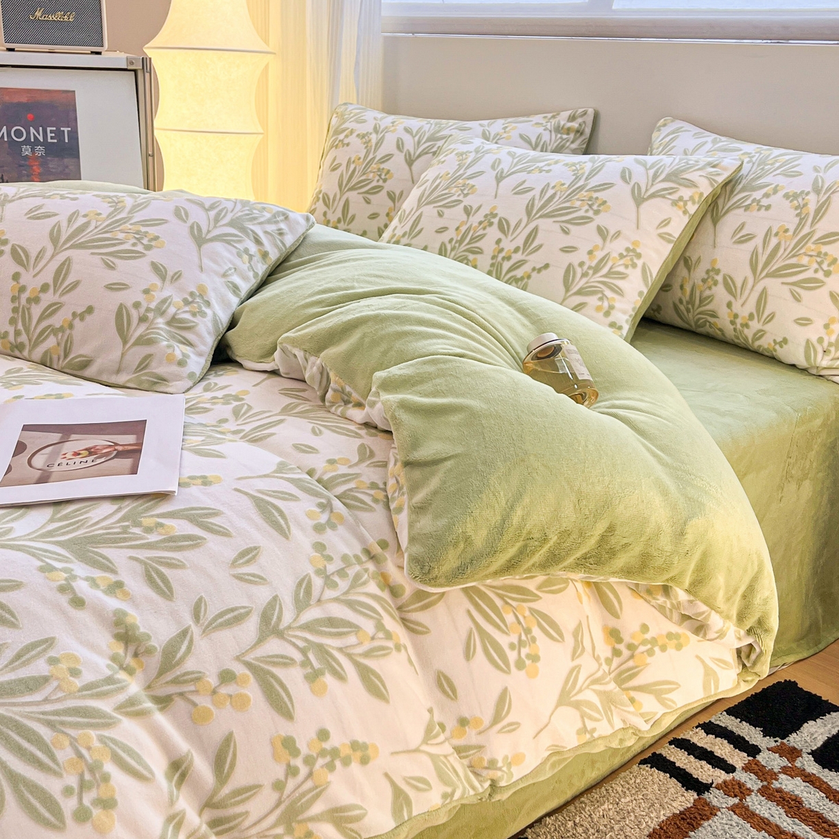 91家纺网 家纺一手货源 找家纺 如一 2025新款3D雕花绒牛奶绒四件套第二批 幽兰-绿