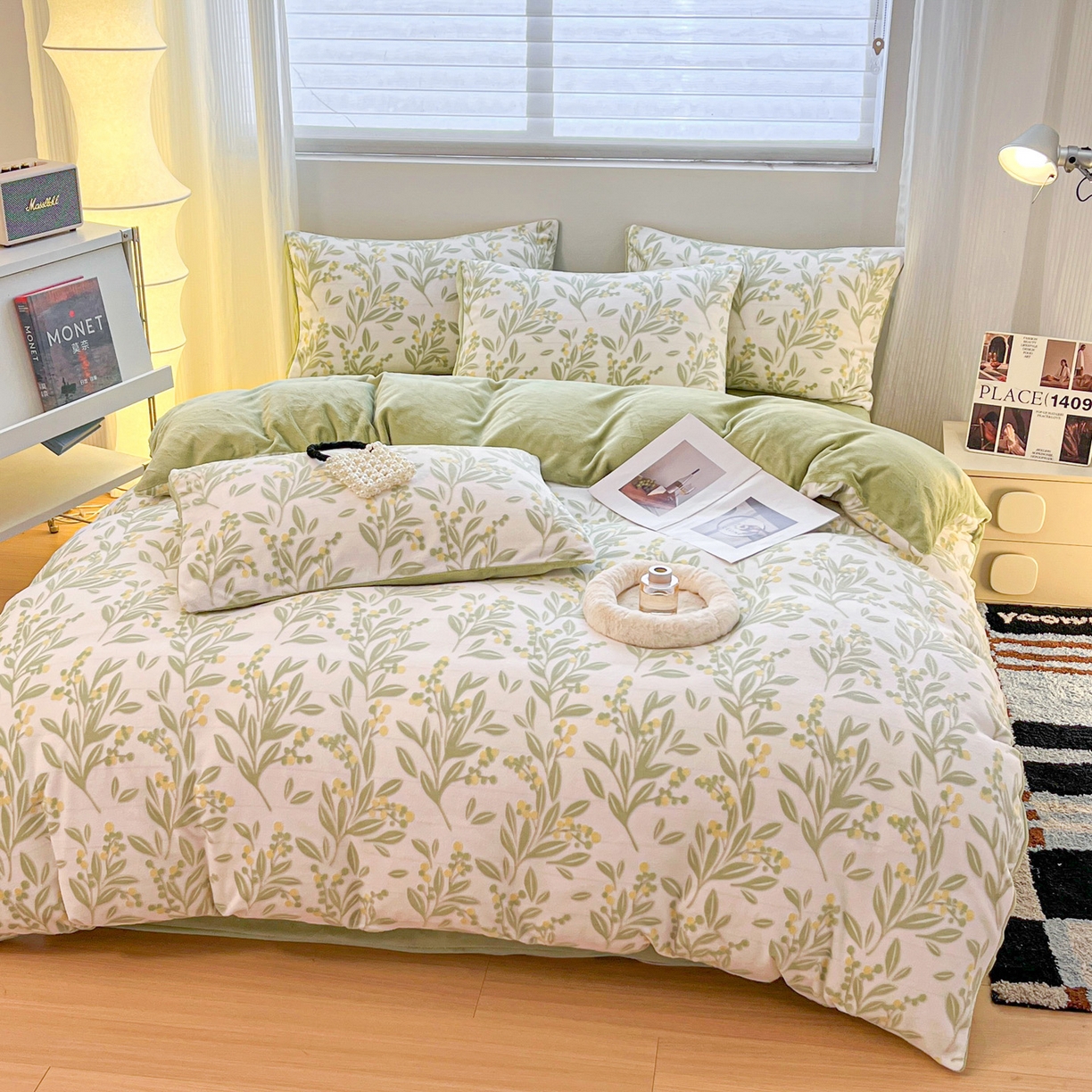 91家纺网 家纺一手货源 找家纺 如一 2025新款3D雕花绒牛奶绒四件套第二批 幽兰-绿