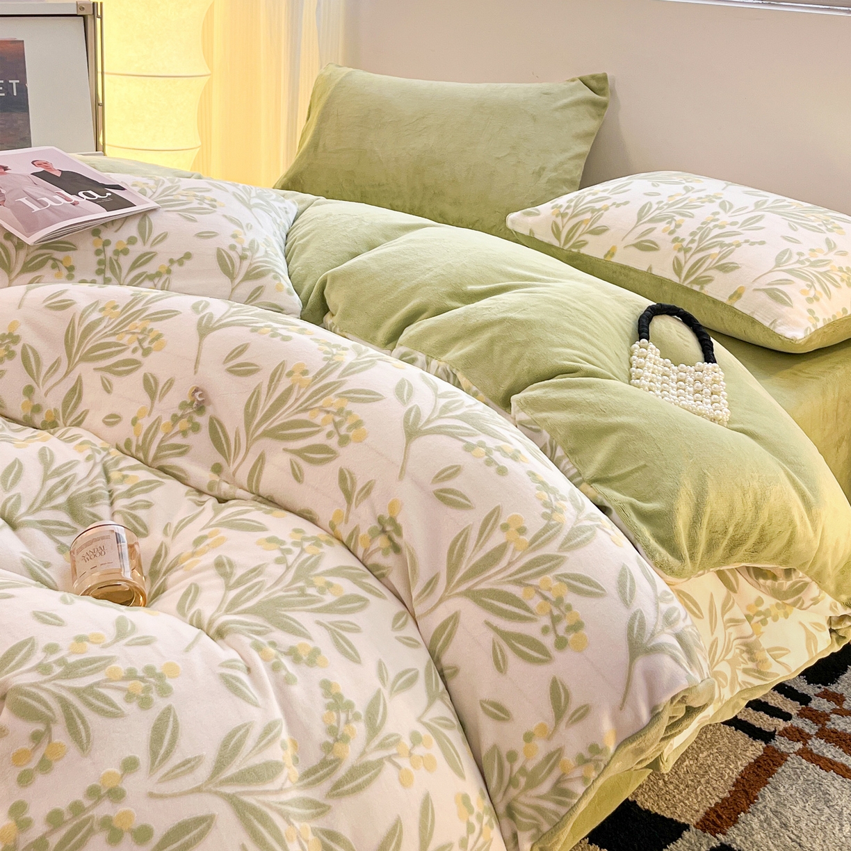 91家纺网 家纺一手货源 找家纺 如一 2025新款3D雕花绒牛奶绒四件套第二批 幽兰-绿