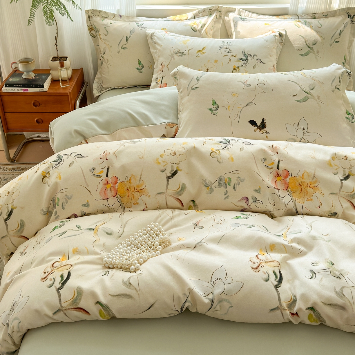 91家纺网 家纺一手货源 找家纺 典雅家纺 2025新款A类140克秋冬加厚磨毛数码印花四件套磨毛四件套 静若幽兰