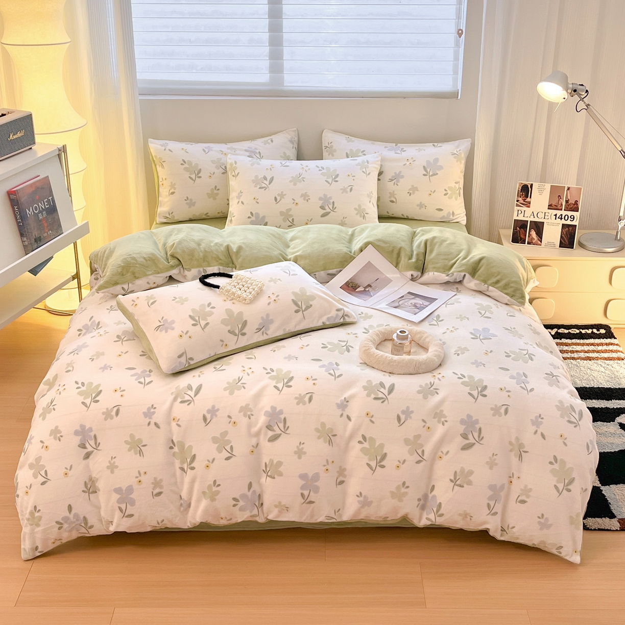 91家纺网 家纺一手货源 找家纺 如一 2025新款3D雕花绒牛奶绒四件套第二批 芳菲-绿