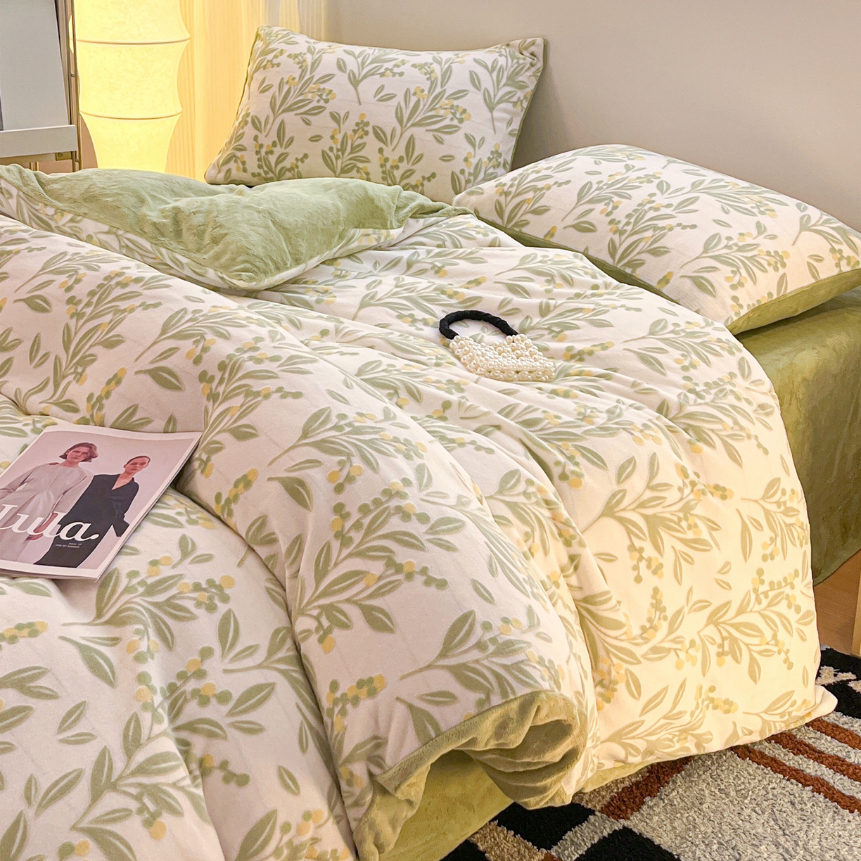 91家纺网 家纺一手货源 找家纺 如一 2025新款3D雕花绒牛奶绒四件套第二批 幽兰-绿