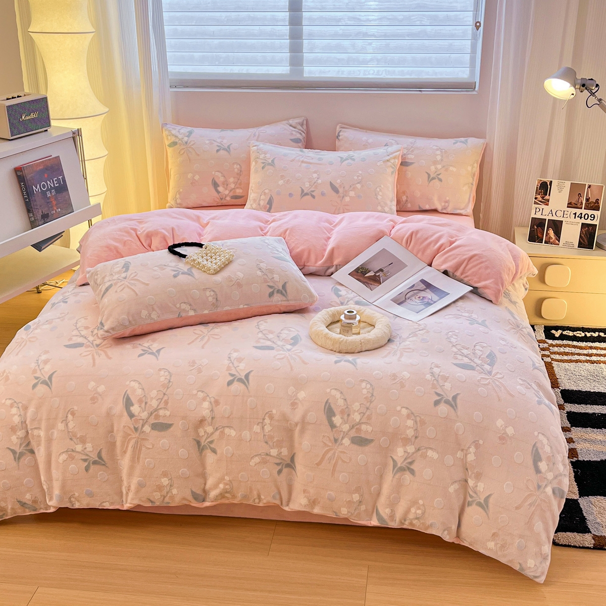 91家纺网 家纺一手货源 找家纺 如一 2025新款3D雕花绒牛奶绒四件套第二批 花颜-粉