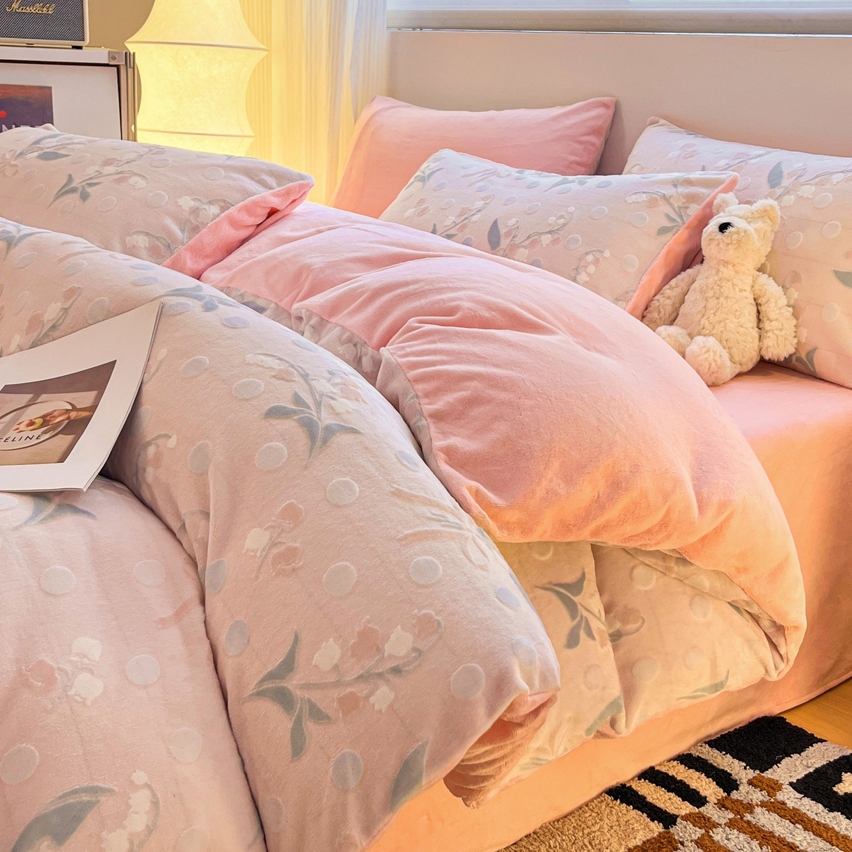 如一 2025新款3D雕花绒牛奶绒四件套第二批 花颜-粉