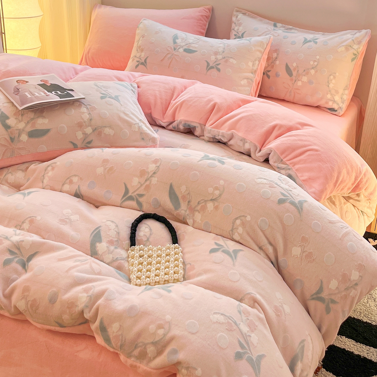 91家纺网 家纺一手货源 找家纺 如一 2025新款3D雕花绒牛奶绒四件套第二批 花颜-粉