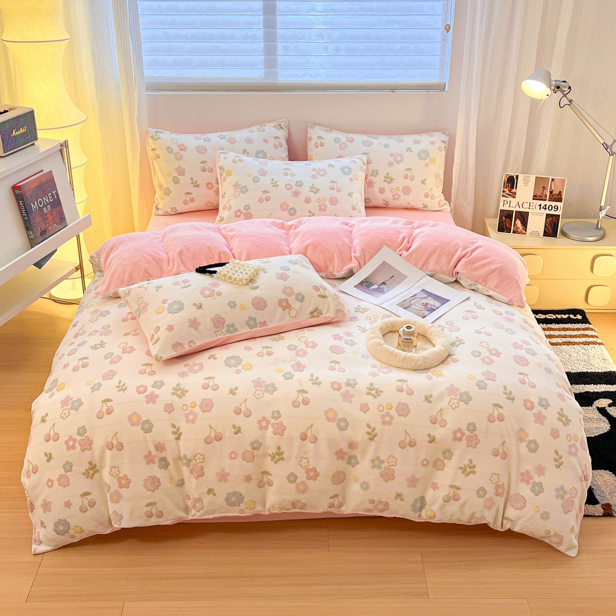 91家纺网 家纺一手货源 找家纺 如一 2025新款3D雕花绒牛奶绒四件套第二批 缤纷-粉