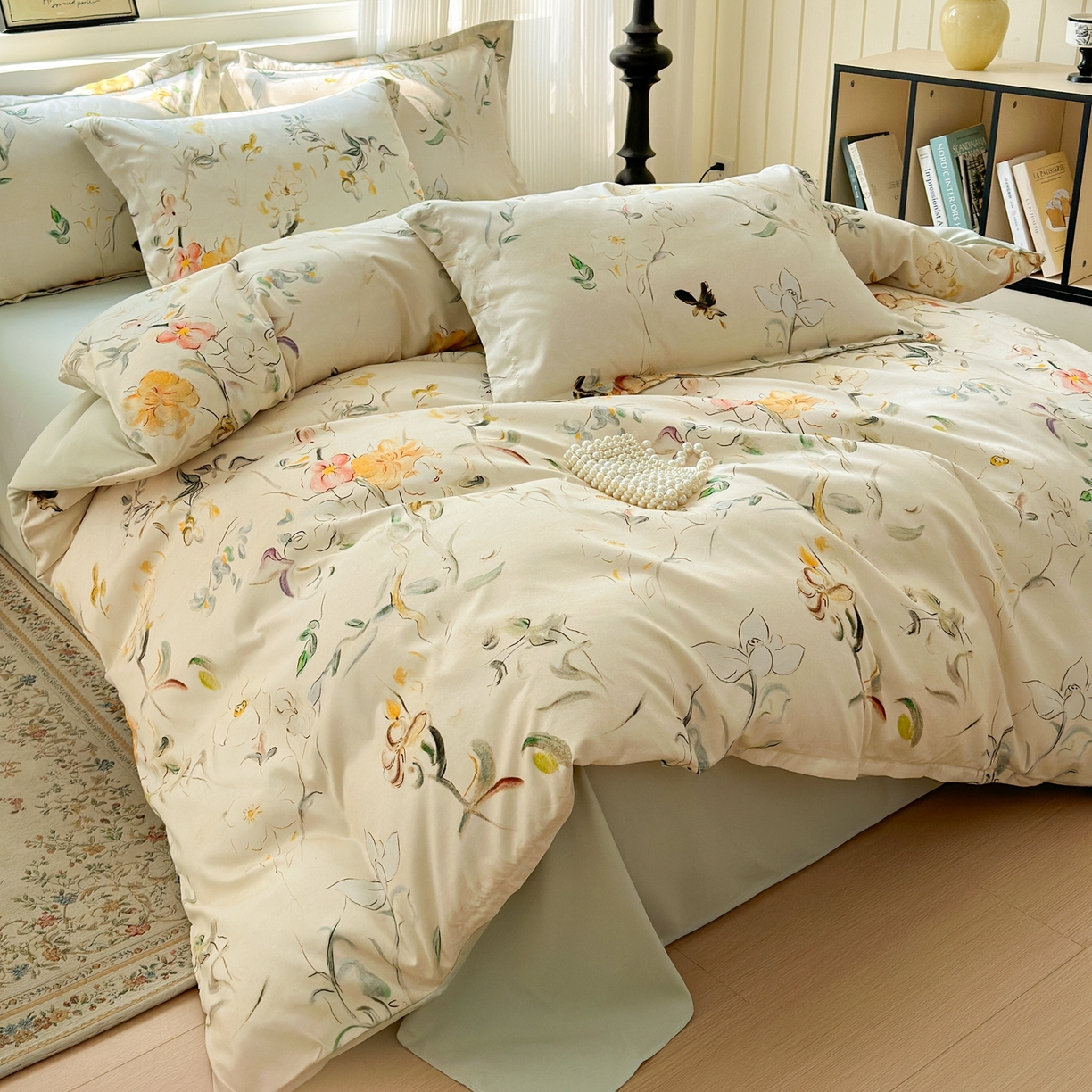 91家纺网 家纺一手货源 找家纺 典雅家纺 2025新款A类140克秋冬加厚磨毛数码印花四件套磨毛四件套 静若幽兰