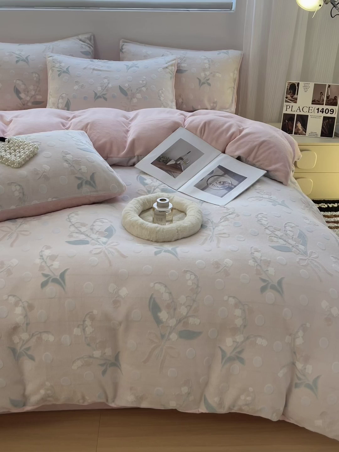91家纺网 家纺一手货源 找家纺 如一 2025新款3D雕花绒牛奶绒四件套第二批 花颜-粉