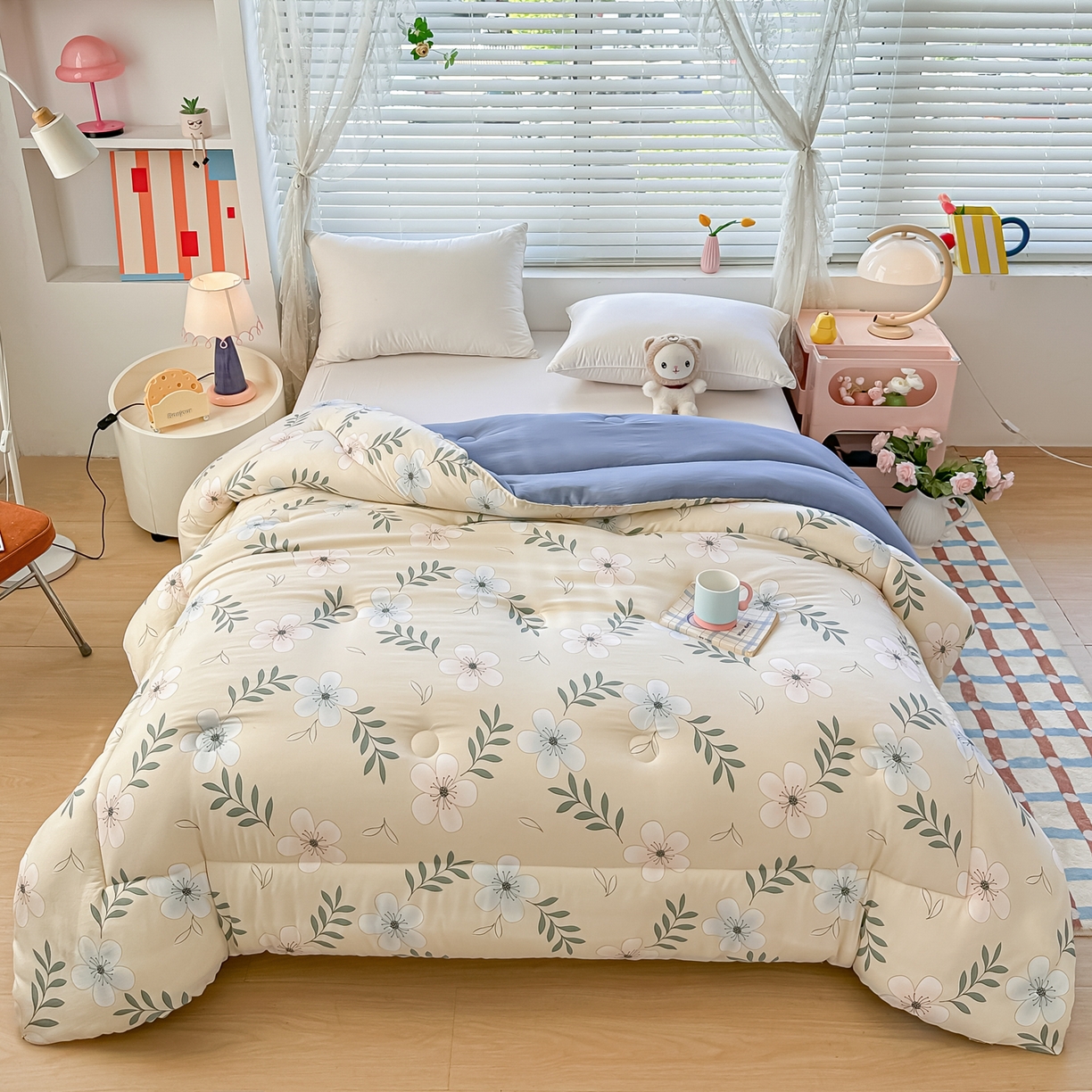 91家纺网 家纺一手货源 找家纺 好欣怡家纺 2025新款A类水洗棉冬被大豆纤维学生四季被子被芯跨境直播（提供买家秀质检报告） 花语