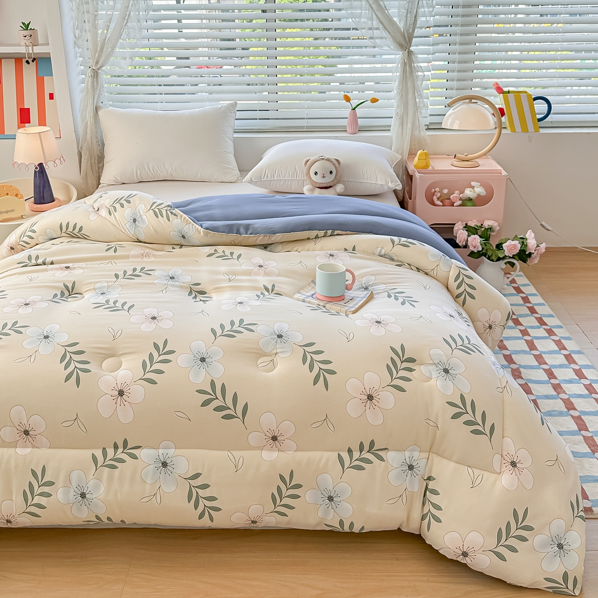 91家纺网 家纺一手货源 找家纺 好欣怡家纺 2025新款A类水洗棉冬被大豆纤维学生四季被子被芯跨境直播（提供买家秀质检报告） 花语