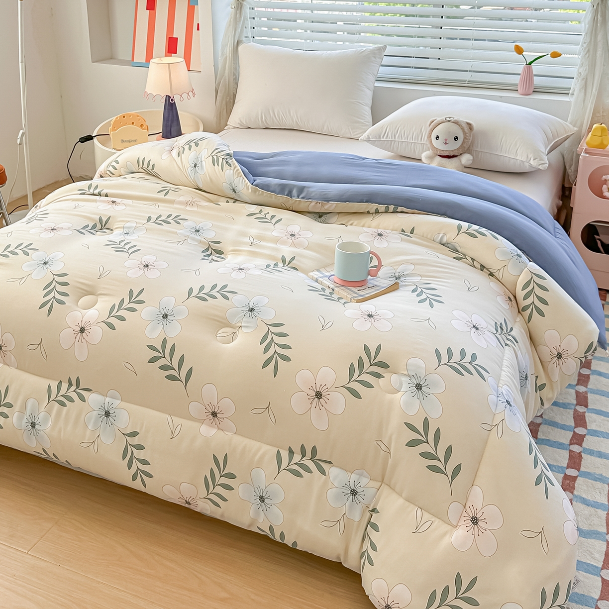 91家纺网 家纺一手货源 找家纺 好欣怡家纺 2025新款A类水洗棉冬被大豆纤维学生四季被子被芯跨境直播（提供买家秀质检报告） 花语