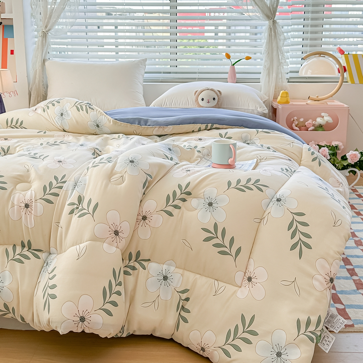 91家纺网 家纺一手货源 找家纺 好欣怡家纺 2025新款A类水洗棉冬被大豆纤维学生四季被子被芯跨境直播（提供买家秀质检报告） 花语