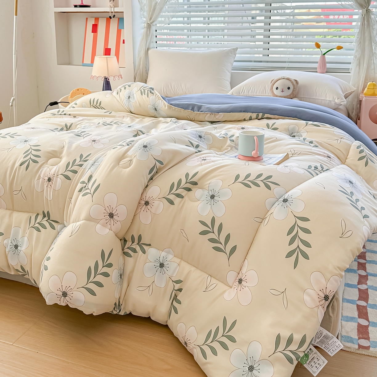 91家纺网 家纺一手货源 找家纺 好欣怡家纺 2025新款A类水洗棉冬被大豆纤维学生四季被子被芯跨境直播（提供买家秀质检报告） 花语