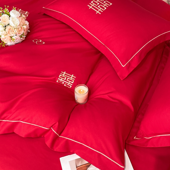 91家纺网 家纺一手货源 找家纺 花愿（原花纪） 2026新款婚庆刺绣四件套（礼盒款） 满心欢喜