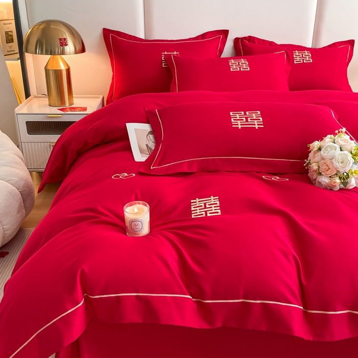 91家纺网 家纺一手货源 找家纺 花愿（原花纪） 2026新款婚庆刺绣四件套（礼盒款） 满心欢喜