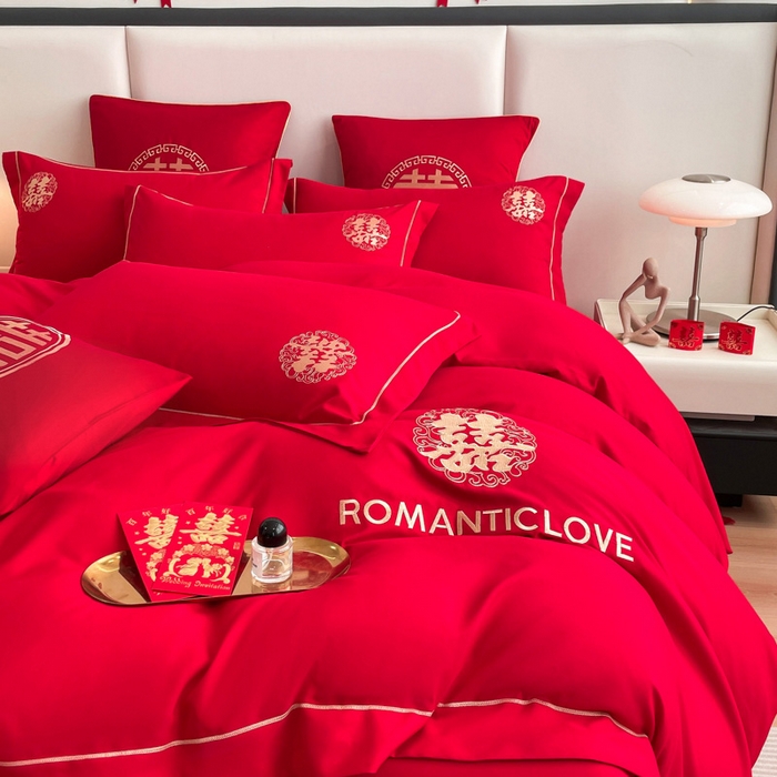 91家纺网 家纺一手货源 找家纺 花愿（原花纪） 2025新款婚庆刺绣四件套（礼盒款） 浪漫一生