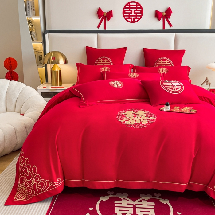 91家纺网 家纺一手货源 找家纺 花愿（原花纪） 2026新款婚庆刺绣四件套（礼盒款） 祥瑞