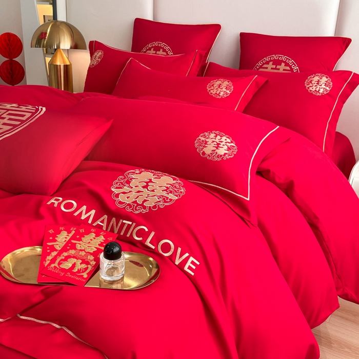 91家纺网 家纺一手货源 找家纺 花愿（原花纪） 2025新款婚庆刺绣四件套（礼盒款） 浪漫一生