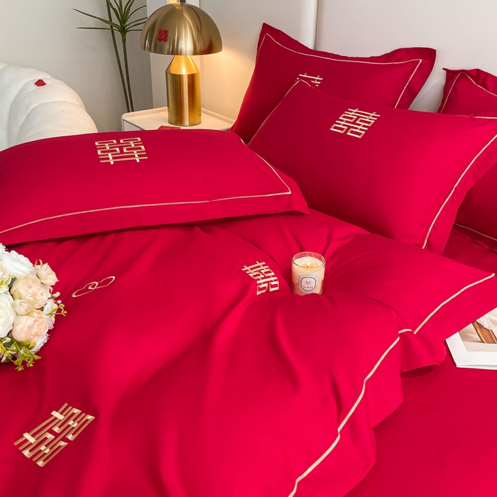 91家纺网 家纺一手货源 找家纺 花愿（原花纪） 2026新款婚庆刺绣四件套（礼盒款） 满心欢喜