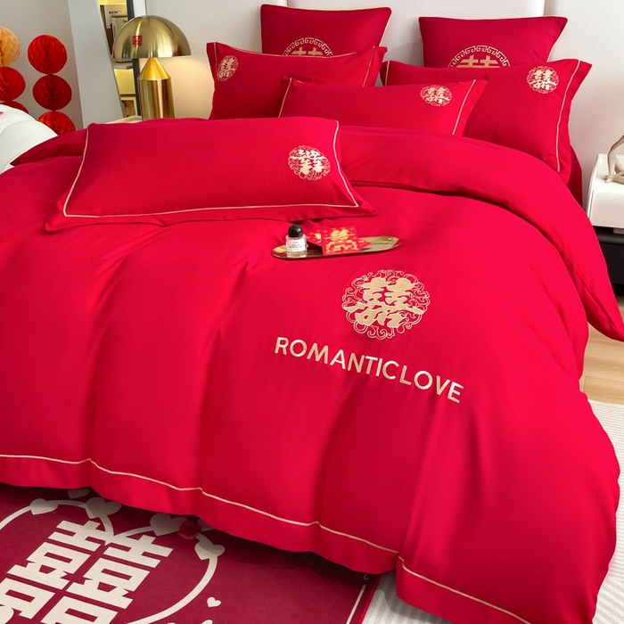 91家纺网 家纺一手货源 找家纺 花愿（原花纪） 2025新款婚庆刺绣四件套（礼盒款） 浪漫一生