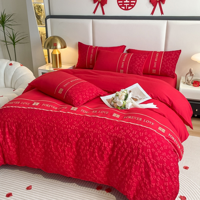 91家纺网 家纺一手货源 找家纺 花愿（原花纪） 2026新款婚庆刺绣四件套（礼盒款） 浪漫花园-红