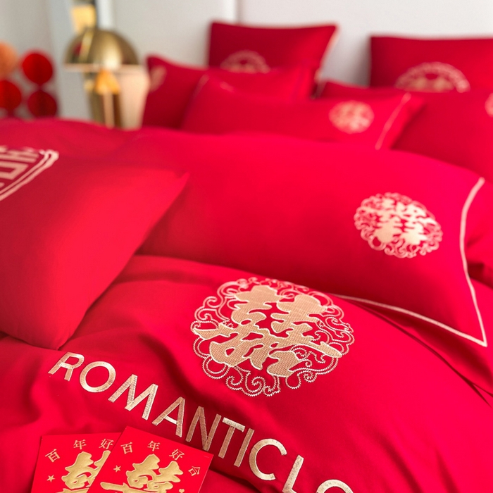 91家纺网 家纺一手货源 找家纺 花愿（原花纪） 2025新款婚庆刺绣四件套（礼盒款） 浪漫一生