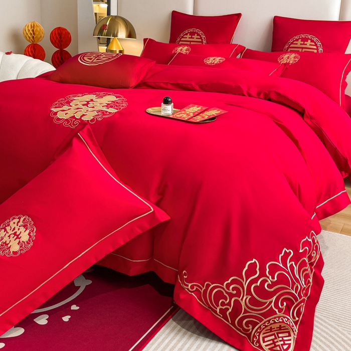 91家纺网 家纺一手货源 找家纺 花愿（原花纪） 2026新款婚庆刺绣四件套（礼盒款） 祥瑞