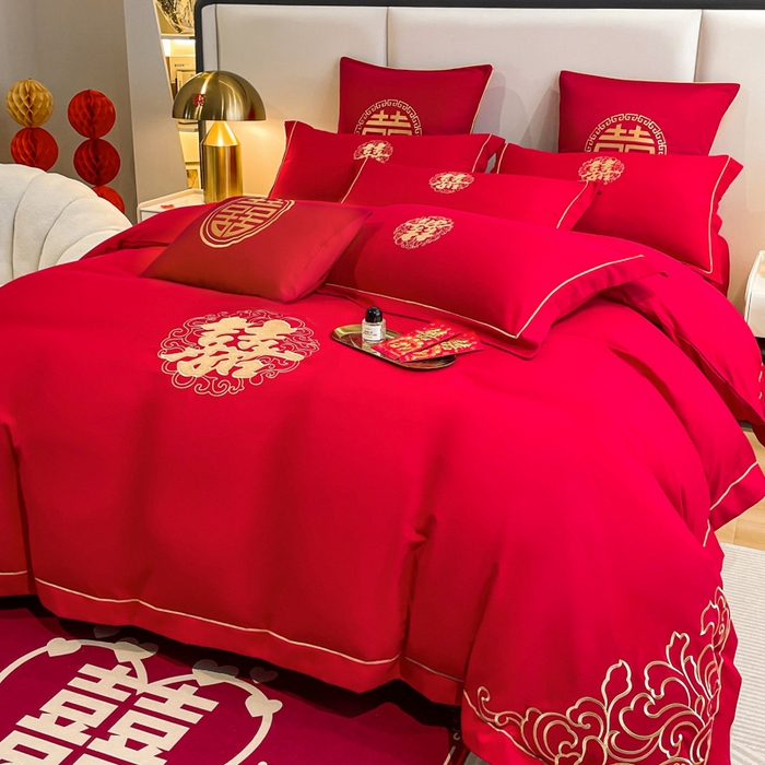 91家纺网 家纺一手货源 找家纺 花愿（原花纪） 2026新款婚庆刺绣四件套（礼盒款） 祥瑞